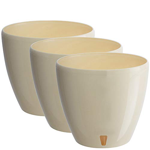 Gardenera 6.7" Deco Self Watering Pots for Indoor Plants in Cream (Set of 3) - Decorative Flower Pot with Water Level Indicator and Drainage Cartridge for All House Plants, Flowers and Herbs - color: Cream - Set of 3, size: 6.7 Inch