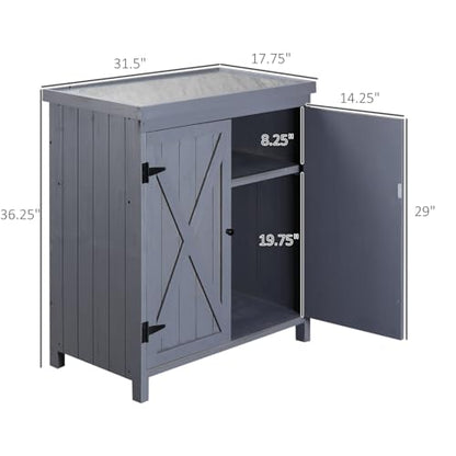 Geelife Garden Storage Cabinet, Outdoor Tool Shed with Galvanized and Two Shelves for Yard Tools or Pool Accessories, Grey