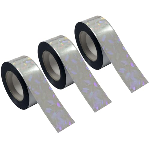 Jiozermi Bird Scare Tape Ribbon, 3 Pcs 262 Ft, Laser Silver Floral - color: Laser Silver Floral, size: 1 Inch x 262 Ft