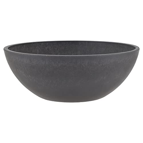 PSW Pot Collection M25DC10-inch Plastic/Stone/Wood Composite Low Bowl Planter – No Drainage Hole (Drillable), Shallow Indoor/Outer Pot for Succulents, Bonsai, Fairy Gardens, Herbs,Dark Charcoal - color: Dark Charcoal, size: 10 Inch
