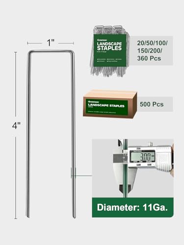 GROWNEER 100 Pack Landscape Staples 4 inch Galvanized Steel Yard Stakes - size: 4 Inch