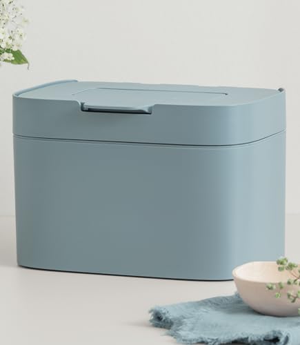 KAZAI. Compost Bin Kitchen 'Elin' | 1.2 GAL / 4.5L Countertop Compost Bin with Lid & Carbon Filter | Odor-Free, Dishwasher Safe, with Inner Bucket | Small Indoor Kitchen Composter | Stone-Blue - color: Stone-Blue
