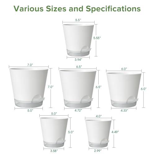 GARDIFE 2026 Upgraded Self Watering Plant Pots with Drainage Hole, 7/6.5/6/5.5/5/4 Inch Flower Planting Containers for House Plants, African Violet, Flowers, Cactus (White, 7+6.5+6+5.5+5+4 inch) - color: 7-white-upgraded, size: 7+6.5+6+5.5+5+4 inch