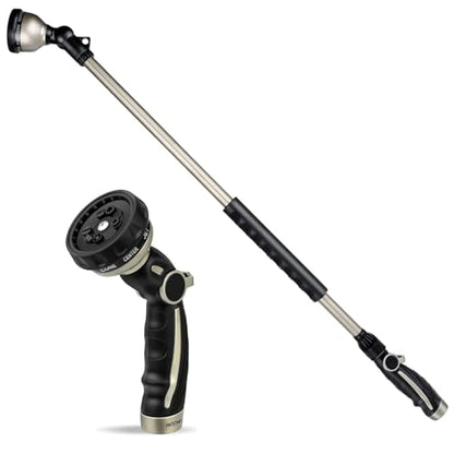 RESTMO 36' Long Watering Wand, Metal Garden Hose Wand with 180 Swivel Head, Heavy Duty, Aluminum & Zinc, 10 Watering Patterns, Thumb Control Sprayer