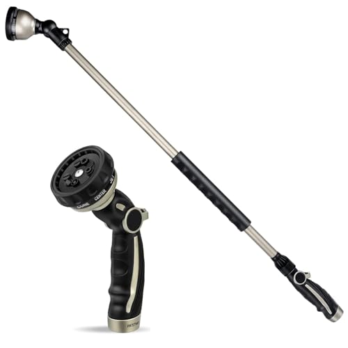 RESTMO 36' Long Watering Wand, Metal Garden Hose Wand with 180 Swivel Head, Heavy Duty, Aluminum & Zinc, 10 Watering Patterns, Thumb Control Sprayer
