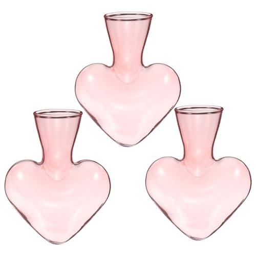 M METERXITY 3-Pack Propagation Vases, Heart-Shaped Glass Propagation Stations for Indoor Plants/Desktop Decor/Home Garden, Plants Terrariums Hydroponic Vases [Pink] - color: Pink