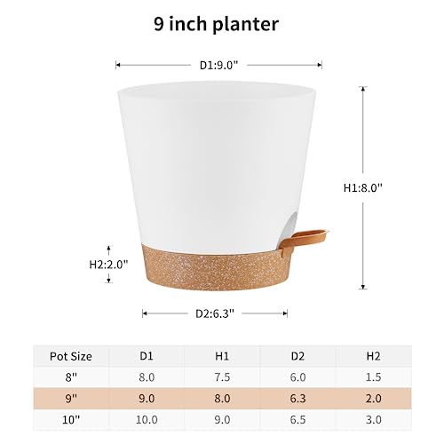 FaithLand 2-Pack 9 Inch Planter Pots for Indoor Outdoor Plants, Self Watering Flower Pots with Deep Reservoir, White with Terracotta … - color: White With Terracotta, size: 9 Inch