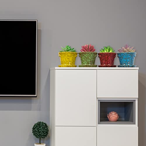 Succulent Pots, 4.2 Inch Small Flower Pots with Drainage - color: Blue/Green/Red/Yellow