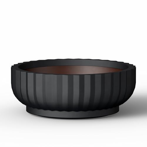 Kante Black Concrete Planter 20.9" Dia All-Weather Round Large Pot - color: Black, size: 20.9"Dia x 8.3"H