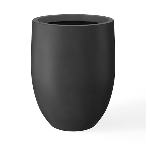 Kante Black Concrete Planter 21.7" Tall All-Weather Round Large Pot - color: Burnished Black
