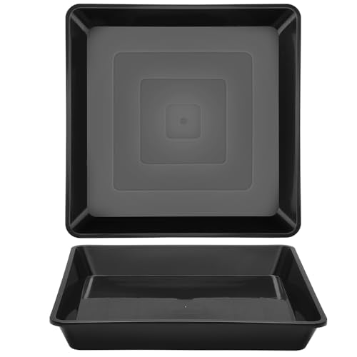 GREANER 14 Inch Square Plant Saucer-Fits 11-12 Inch Pot Bottom, Large Plastic Drip Trays for Indoors & Outdoor Plants, Durable Thick Saucer for Flower Pot(Black, 2 PCS) - color: Black, size: 14 Inch