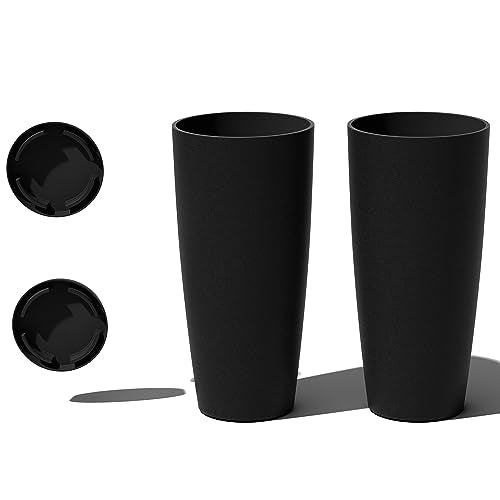 Veradek Mason Series Vega Planter & Drip Tray - Round Planter with Shelf - color: Black, size: 28 inch - 2 pack with saucers