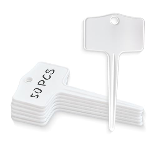 50pcs Plastic Plant T-Type Labels Garden Stake Markers Waterproof Plant Tags for Outdoor (White)