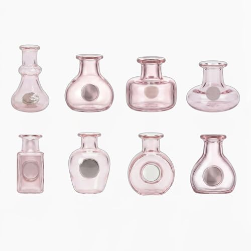 Mini Hydroponic Vase Fridge Magnets Set - Clear Glass Propagation Station for Real Flowers - Cute Kitchen & Locker Decor. (Pink) - color: Pink