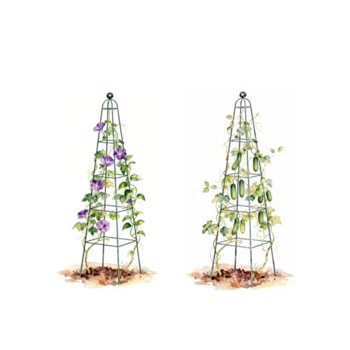 Vego Garden 7.8 ft Pyramid Obelisk Garden Trellis, Metal Rustproof Plant Support Rose Trellis, Tower Potted Cages for Flowers Fruits Vegetable Vines Indoor & Outdoor - size: 7.8 Ft