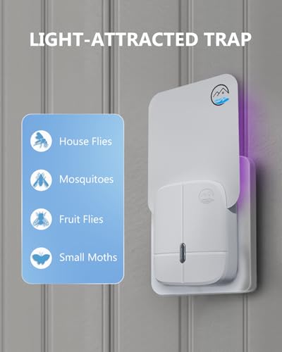 Mosiller Flying Insect Trap, Indoor Plug-in Fruit Fly Trap, Gnat Traps, Suitable for Gnat, Moth, and Mosquito, and Can Used in Every Corner of Home - 1 Device +5 Glue Cards