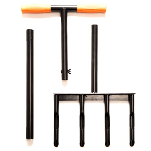 Manual Core Aerator Lawn Tool with 4 Hollow Heavy Duty Garden Aerating Tool with Anti-Slip Foot Bar & T-Handle for Lawn Health Garden Soil Loosener Tools (Black)