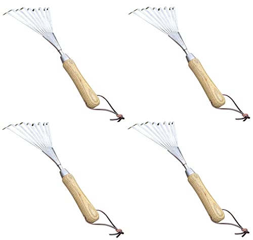 Garden Guru Eco Hand Rake Soil Tiller- 100% Recycled Stainless Steel - Rust Resistant - FSC Certified Wood Ergonomic Handle - Great for Gardening Cultivating,Loosening Soil & Spreading Mulch (4 Pack) - size: 4 Pack