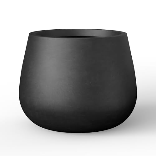 Kante Small Round Curved Black Concrete Planter 12.6" Dia, Outdoor - color: Black, size: 12.6"Dia x 9.8"H
