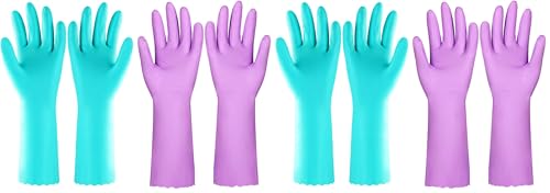 Elgood Reusable Dishwashing Cleaning Gloves with Latex free, Cotton lining,Kitchen Gloves 2 Pairs,Purple+blue large (Pack of 2) - color: Purple+blue, size: Large (Pack of 4)