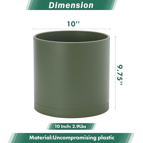 D'vine Dev Plastic Planter Pot with Saucer, 10 in, Olive, 74-X-I-2 - color: Olive, size: 10 Inch
