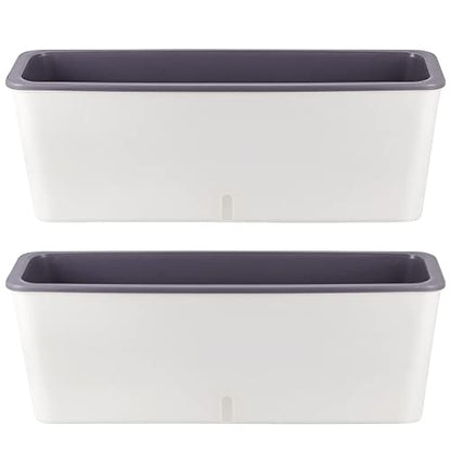 SINJEUN 2 Pack Rectangular Self Watering Planter 17 x 6 Inch, Rectangular Self Watering Flower Plant Pots with Drainage Holes, Garden Window Sill Planters Flower Pot for Indoor Outdoor Use