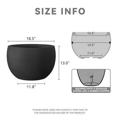 Kante Large Round Bowl Black Concrete Planter 20" Dia, Outdoor - color: Black, size: 19.9" d
