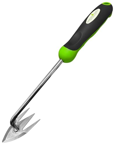Garden Guru Root Weeder Tool with Ergonomic Handle - Stainless Steel Weed Puller for Planting, Weeding, Flower and Vegetable Care in Lawn Garden Yard | Rust Resistant - size: 1 Pack, style: Root Weeder