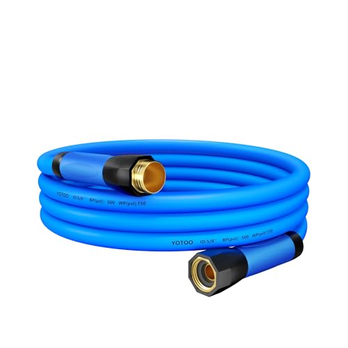 YOTOO Heavy Duty Hybrid Short Garden Hose, Lead in Water Hose 5/8-Inch by 6-Feet 150 PSI, Kink Resistant, All-Weather Flexible with Swivel Grip Handle and 3/4" GHT Solid Brass Fittings, Blue - size: 6 FT