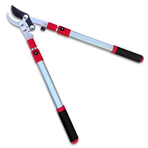 TABOR TOOLS GG21A Extendable Bypass Lopper with Compound Action, 27-40 Inch Telescopic Tree Trimmer & Branch Cutter, Long Reach Tree Pruner with 1 1/2 Inch Cut Capacity, Makes Clean Neat Cuts - style: GG21A 27"-40" Extendable Bypass Lopper with lever