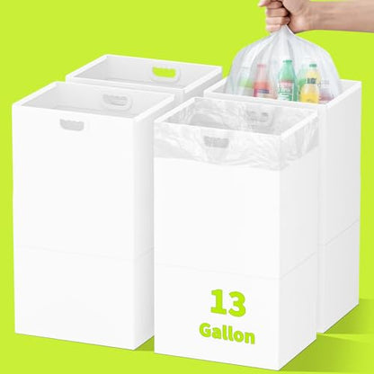 Kaiferty 13 Gallon Disposable Trash Cans for Parties, 4 Pack Extra Large Collapsible Pop Up Trash Can with Handles, Portable Cardboard Garbage Can & Recycling Bin for Party Kitchen Camping, White - size: 4 Pack - 13 Gallon