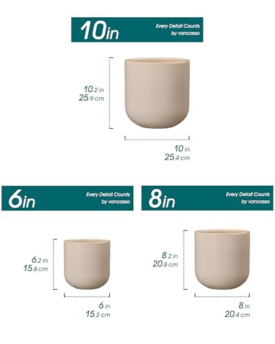 vancasso 6+8+10 inches Ceramic Plant Pots, Set of 3, Planters with Drainage Hole, Flower Pots Planters Pots for Indoor Plants, Modern Indoor Decorative Garden Pot, Home Decor, Gray - color: Gray, size: 6+8+10 Inch