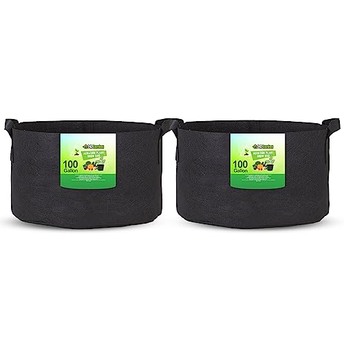 247Garden 2-Pack 100-Gallon Aeration Fabric Pot/Plant Grow Bag w/Handles (300GSM, Black, 18H x 40D) - color: Black, size: 100 Gallon (2PK)