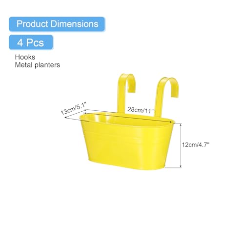 uxcell Rail Planter for Outdoor Plants, 4 Pcs 11" Iron Wall Hanging Planters Fence Railing Balcony Planters with Drainage Holes and Detachable Hooks, Yellow - color: Yellow