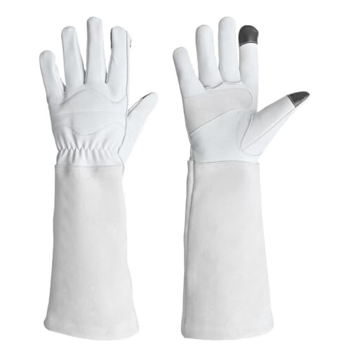 Thorn Proof Gardening Gloves for Women & Men,Long Cuff Rose Pruning,With Leather Palm,Gauntlet for Bush Trimming - color: White, size: X-Large