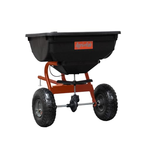 Agri-Fab Tow Behind Broadcast Spreader for Seed and Fertilizer, 85 lb Poly Hopper Capacity with Cable Flow Control, Made in USA - style: 85 lb. Cable Control Tow-Behind Spreader