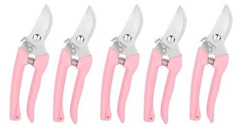 Garden Flower Shears Pruning Shears 6.9 inches Scissors Heavy Duty Plant Scissors for Cutting Flowers, Trimming Plants, Bonsai, Fruits Picking (Pink Handle 5pcs) - style: Pink Handle 5pcs