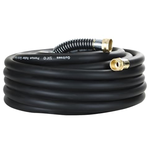 Guitrees 25FT 3/4 Heavy Duty Rubber Garden Hose - 300psi Working, 1000psi Burst - Hot/Cold Water - Five-Layered Braiding for Durability - Versatile for Gardening, Agriculture, Construction(Black) - color: Black, size: 3/4 25FT Male to Female