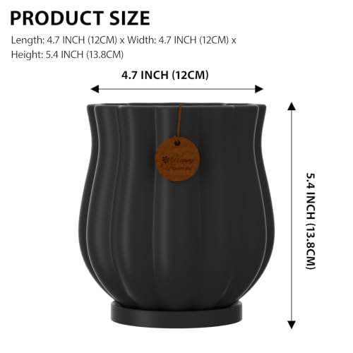 4.7" Matte Black Ceramic Plant Pot with Saucer - color: Matte Black, size: Small