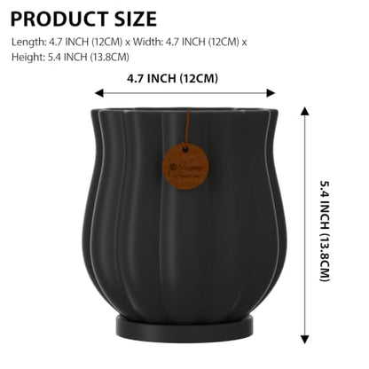 4.7" Matte Black Ceramic Plant Pot with Saucer - color: Matte Black, size: Small
