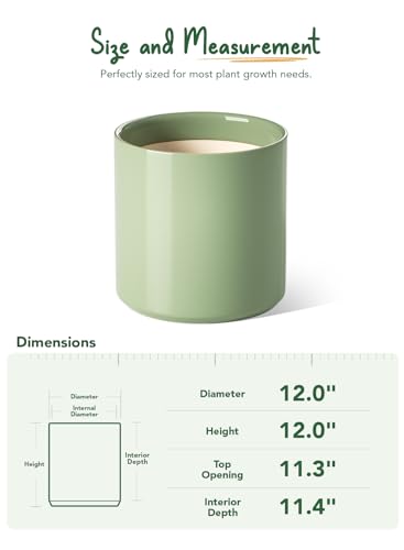 LE TAUCI 12 Inch Pot for Plants, Ceramic Indoor Planter, Sage Green - color: Sage Green