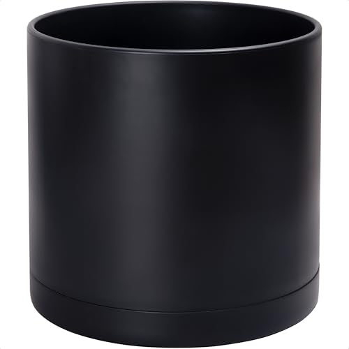D'vine Dev Plastic Planter Pot with Saucer, 16 in, Black, 74-X-B-5 - color: Matte Black, size: 16 Inch