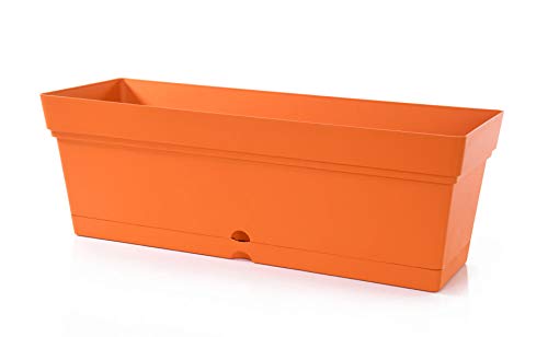 Mintra Window Planter Box, Plastic Rectangular Flower Pot for Indoor & Outdoor Plants, Decorative Planters with Saucer and Drainage Holes, for Window, Patio, Balcony, 19" W x 6.75" H – Orange - color: Orange