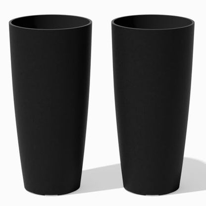 Veradek Mason Series Vega Planter - Tall Round Outdoor Planter with Shelf - color: Black, size: 28 inch - 2 pack