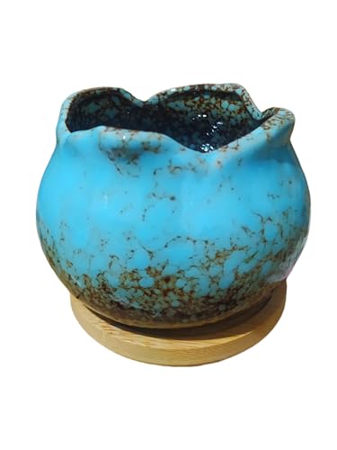 Cute 4" Round Ceramic Home Garden Decoration Succulent Cactus Flower Pots Container -Plant Not Included，Blue - color: Blue