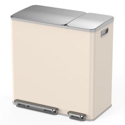 Lovewind Double Trash Can Kitchen, 13+5.5 Gallon Stainless Steel Dual Trash and Recycle Bin Combo with Silent Close Lid, Heavy-Duty Foot Pedal, Easy to Clean Garbage Can for Large Families, Apricot - color: Apricot, size: 13+5.5 Gallon