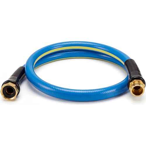SheeChung Short Garden Hose 4FT x 5/8",Leader Hose for Hose Reel Faucet,Short Water Hose Heavy Duty,Flexible RV Rubber Hose with Male to Female Fittings,Hose Extension,3/4"Brass Fittings - color: Blue+Yellow, size: 4ft-Male to female