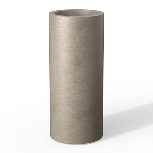 Kante Small Round Column Weathered Concrete Planter 18.9" Tall, Outdoor - color: Weathered Concrete, size: 18.9“h