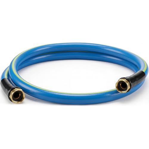 SheeChung Short Garden Hose 6FT x 5/8",Leader Hose for Hose Reel Faucet,Short Water Hose Heavy Duty,Flexible RV Rubber Hose with Female to Female Fittings,Hose Extension,3/4"Brass Fittings - color: Blue+Yellow, size: 6ft-double females