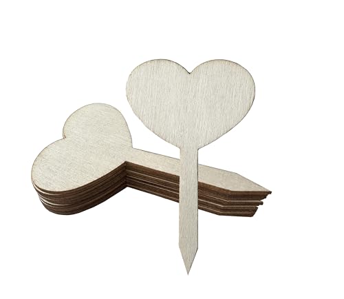 100 Pcs Wood Plant Labels, Natural Wooden Plant Marker Garden Sign Tags, Heart Type Garden Markers for Succulents, Herbs, Seedlings, Potted, Flowers, Vegetables (Heart) - style: Heart